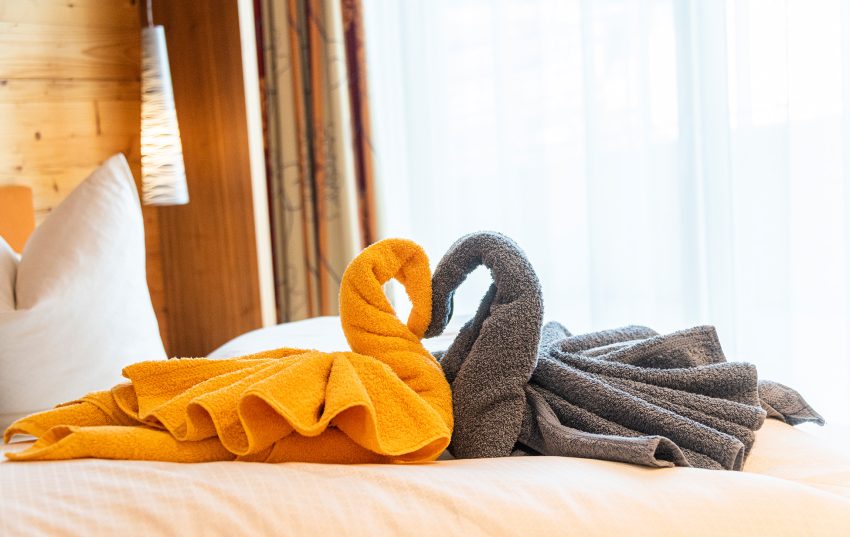 Foto: Badetuch-Arrangement im Appartement Haus der Ferienwohnung in Serfaus Fiss Ladis Tirol Nähe Skilift.